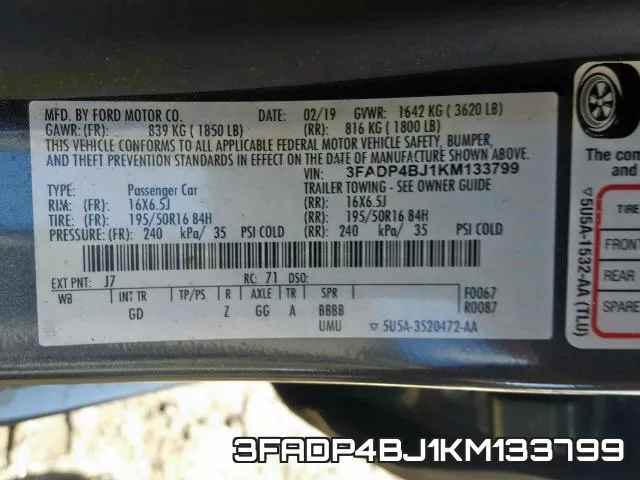 3FADP4BJ1KM133799 фото 2