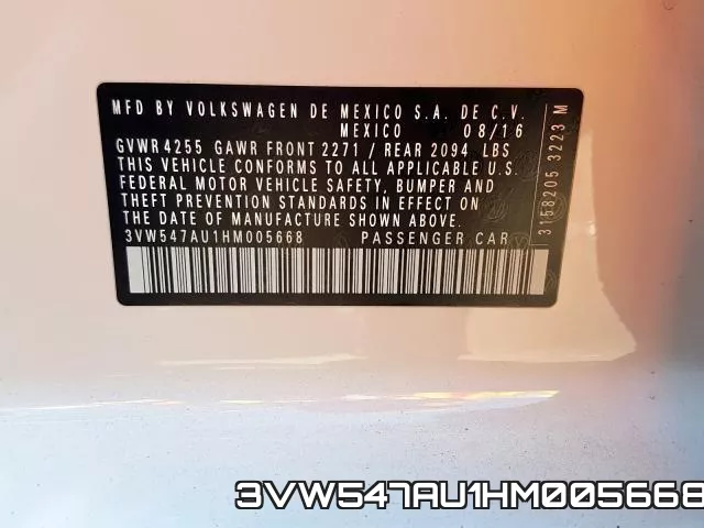 3VW547AU1HM005668 фото 2