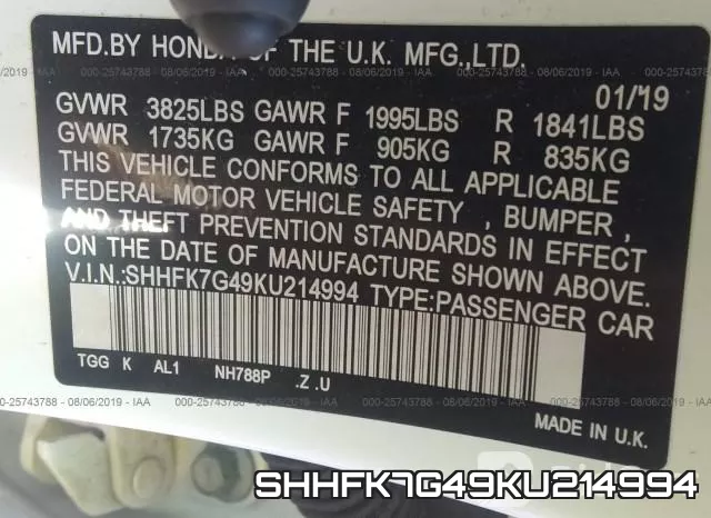 SHHFK7G49KU214994 фото 10