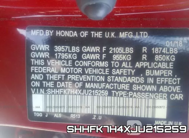 SHHFK7H4XJU215259 фото 10