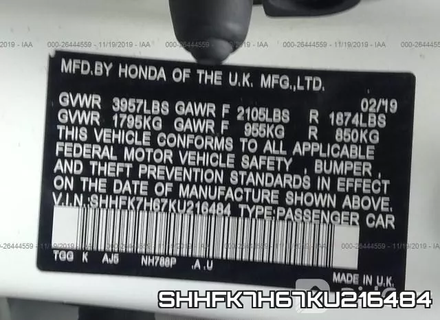 SHHFK7H67KU216484 фото 8