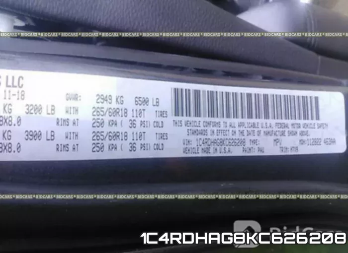 1C4RDHAG8KC626208 фото 10