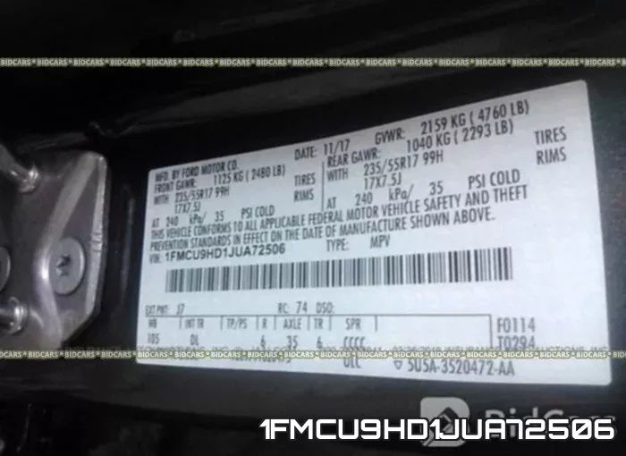 1FMCU9HD1JUA72506 фото 10