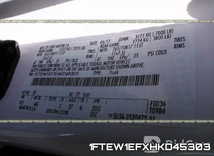 1FTEW1EFXHKD45303 фото 10