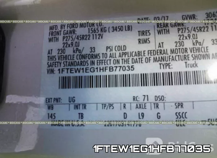 1FTEW1EG1HFB77035 фото 10