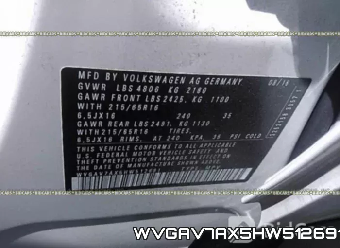 WVGAV7AX5HW512691 фото 10