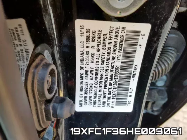 19XFC1F36HE003061 фото 2