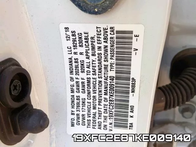 19XFC2E87KE009140 фото 2