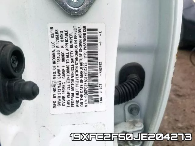 19XFC2F50JE204273 фото 2