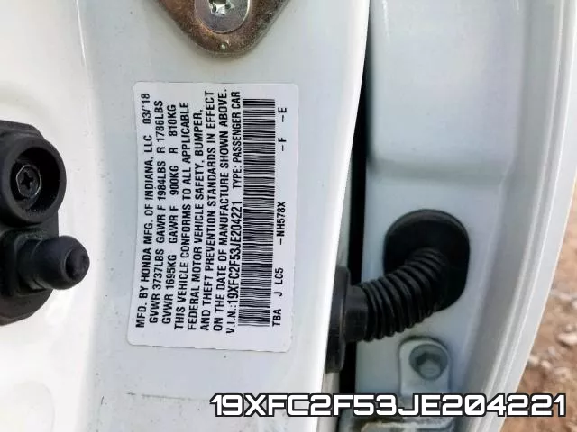 19XFC2F53JE204221 фото 2