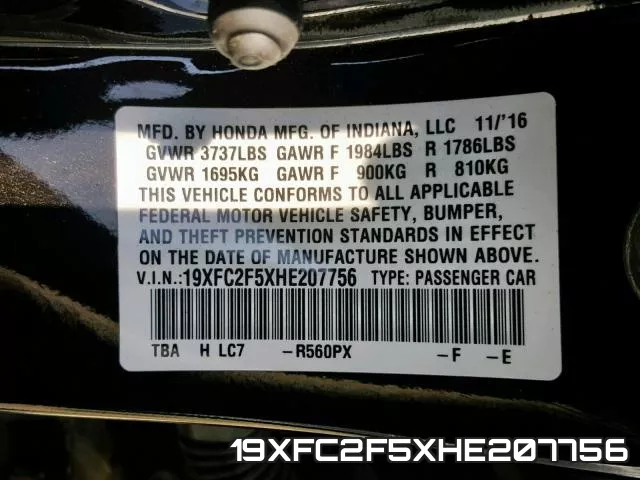 19XFC2F5XHE207756 фото 2