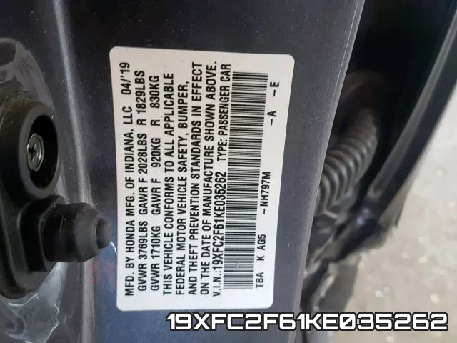 19XFC2F61KE035262 фото 2