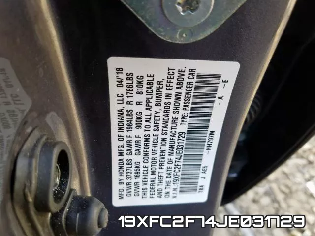 19XFC2F74JE031729 фото 2
