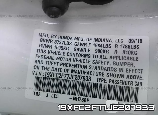 19XFC2F77JE207933 фото 10