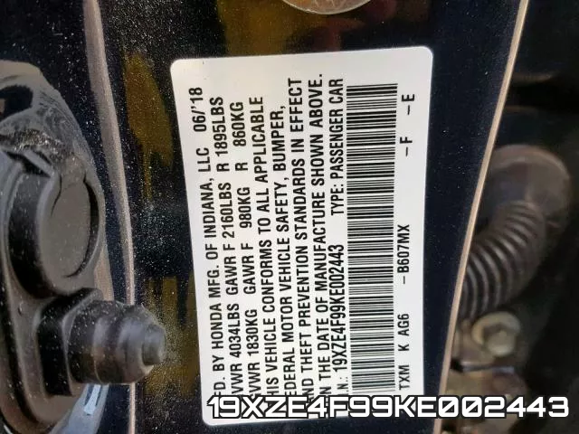 19XZE4F99KE002443 фото 2