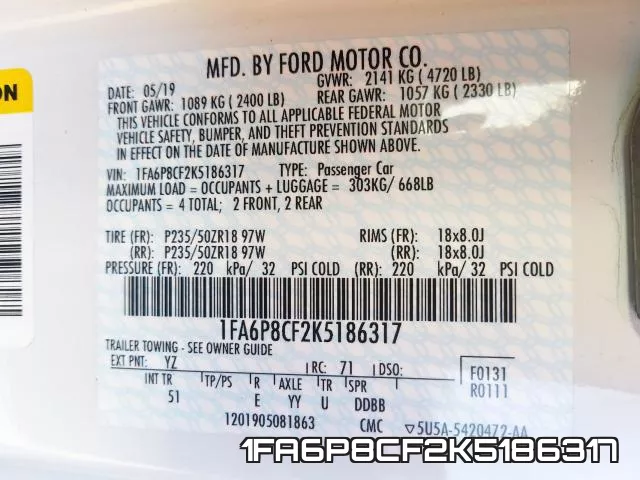 1FA6P8CF2K5186317 фото 2