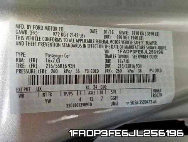 1FADP3FE6JL256196 фото 2