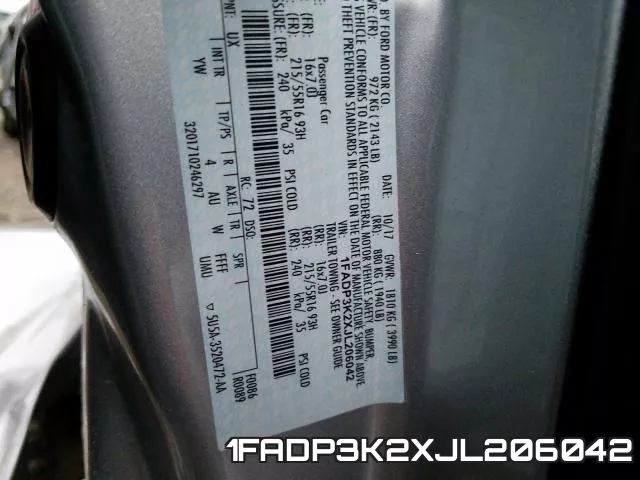 1FADP3K2XJL206042 фото 2