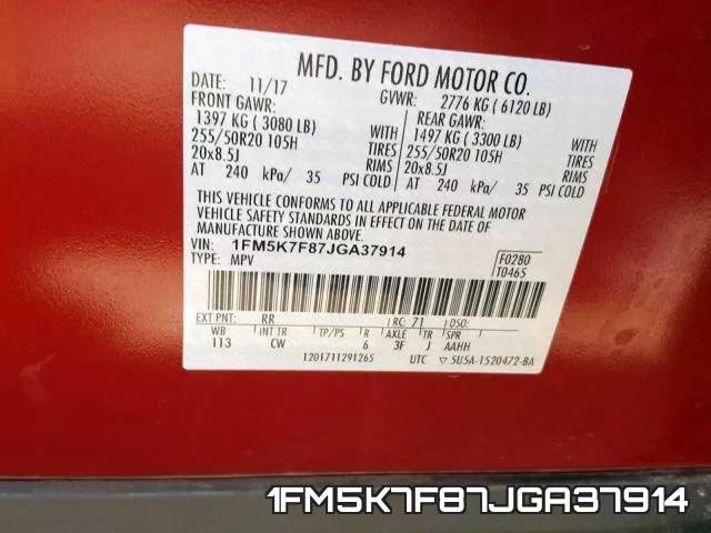 1FM5K7F87JGA37914 фото 2