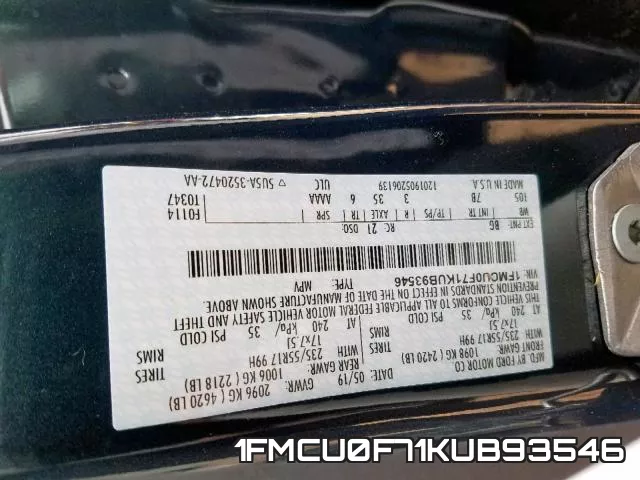 1FMCU0F71KUB93546 фото 2