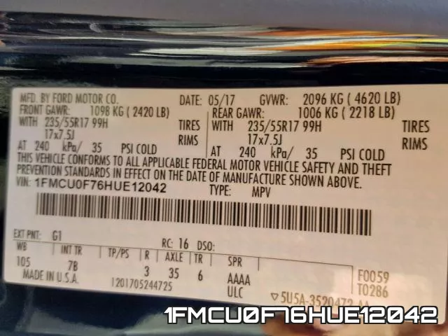 1FMCU0F76HUE12042 фото 2