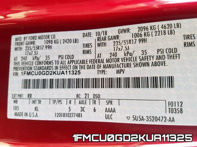 1FMCU0GD2KUA11325 фото 2