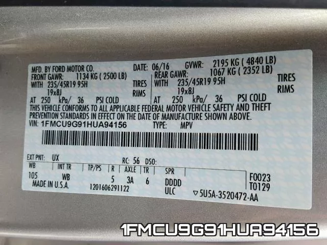 1FMCU9G91HUA94156 фото 2