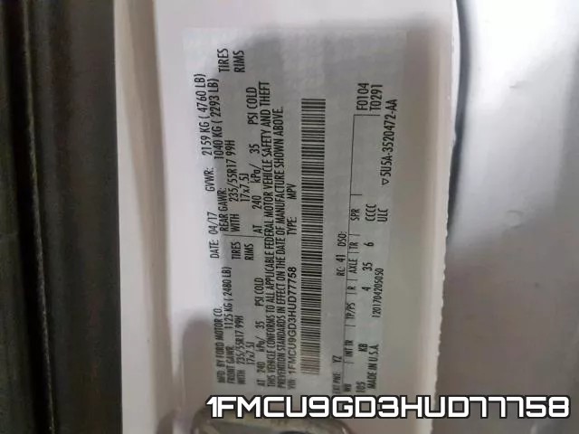1FMCU9GD3HUD77758 фото 2