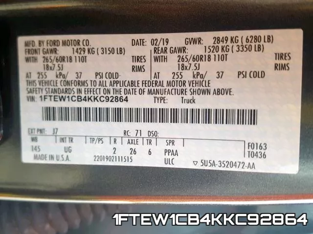 1FTEW1CB4KKC92864 фото 2
