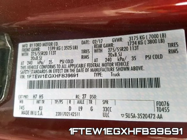 1FTEW1EGXHFB39691 фото 2