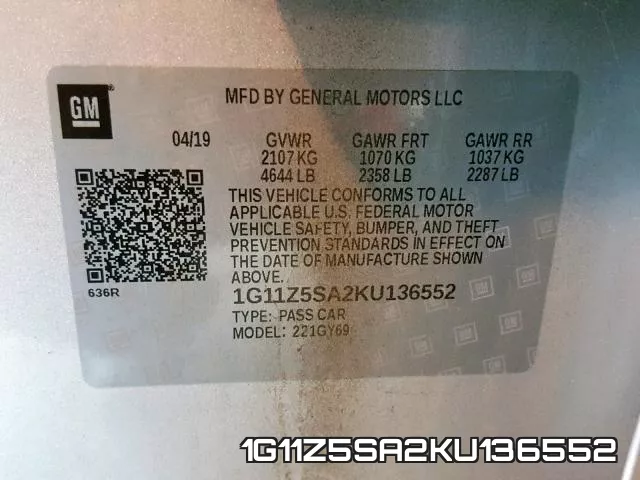 1G11Z5SA2KU136552 фото 2