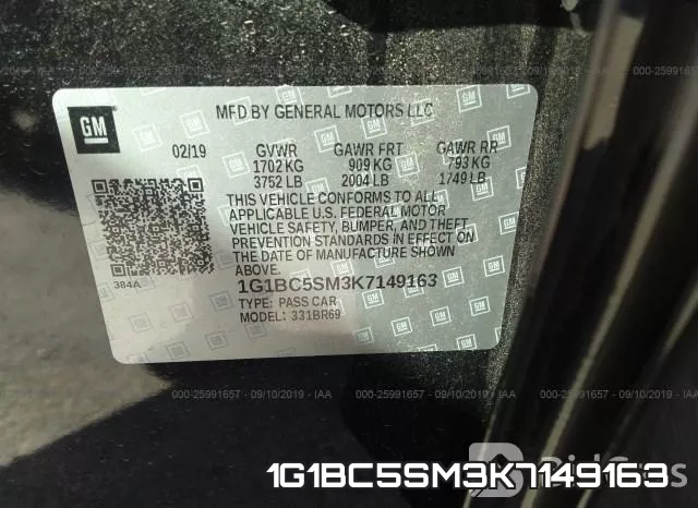 1G1BC5SM3K7149163 фото 9