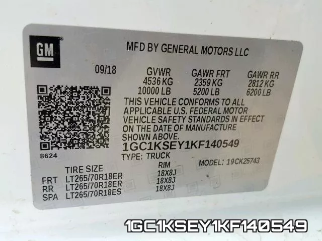 1GC1KSEY1KF140549 фото 2