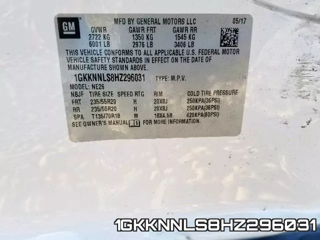 1GKKNNLS8HZ296031 фото 2