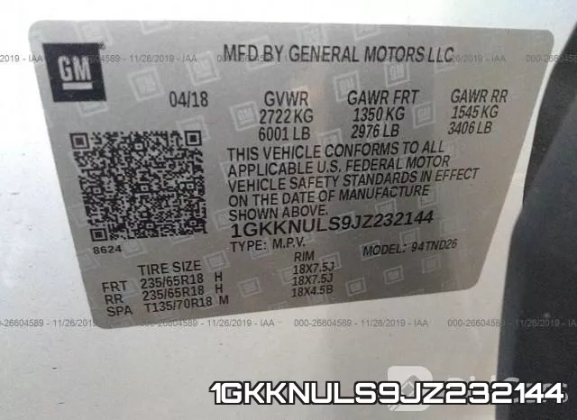 1GKKNULS9JZ232144 фото 10