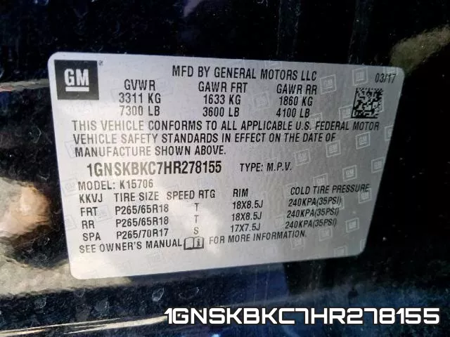 1GNSKBKC7HR278155 фото 2