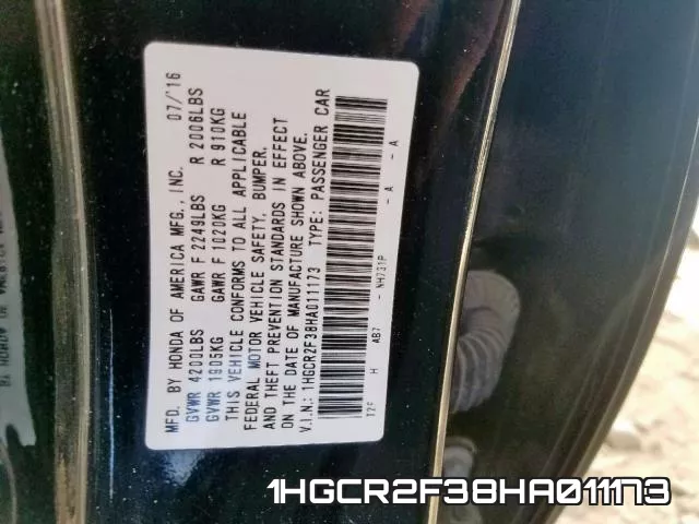 1HGCR2F38HA011173 фото 2