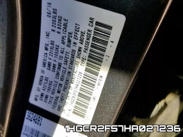 1HGCR2F57HA027236 фото 2