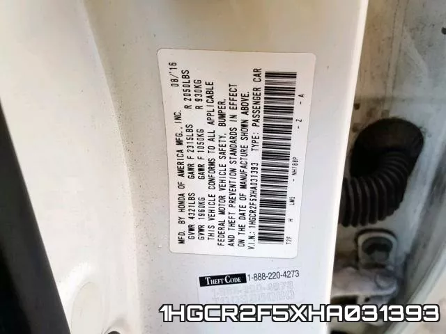 1HGCR2F5XHA031393 фото 2