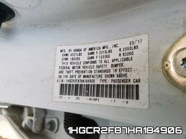 1HGCR2F87HA184906 фото 2