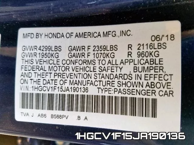 1HGCV1F15JA190136 фото 2