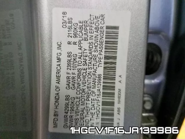 1HGCV1F16JA139986 фото 2