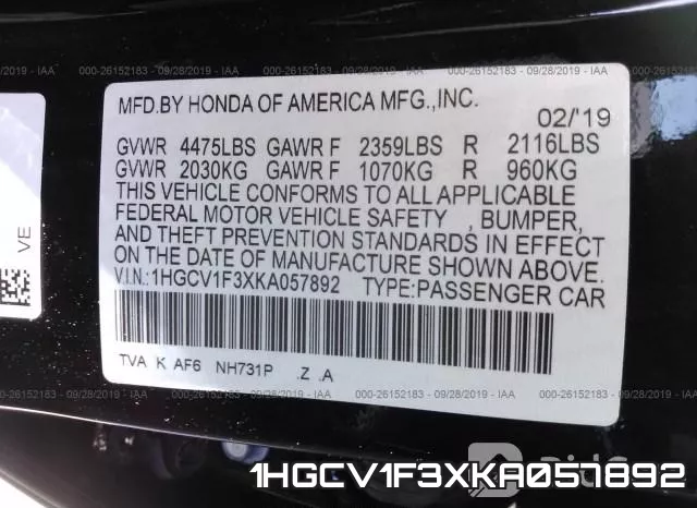 1HGCV1F3XKA057892 фото 10