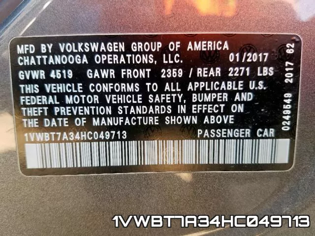 1VWBT7A34HC049713 фото 2