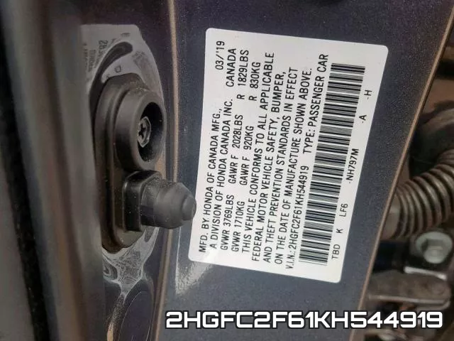 2HGFC2F61KH544919 фото 2