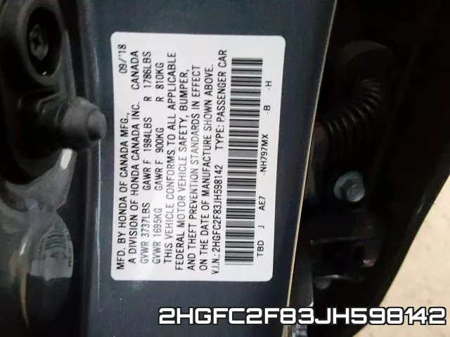 2HGFC2F83JH598142 фото 2
