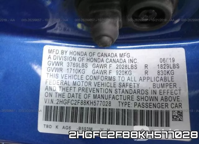 2HGFC2F88KH577028 фото 10