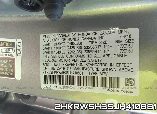 2HKRW5H35JH410881 фото 10