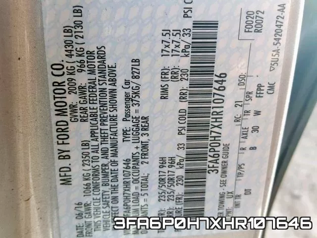 3FA6P0H7XHR107646 фото 2