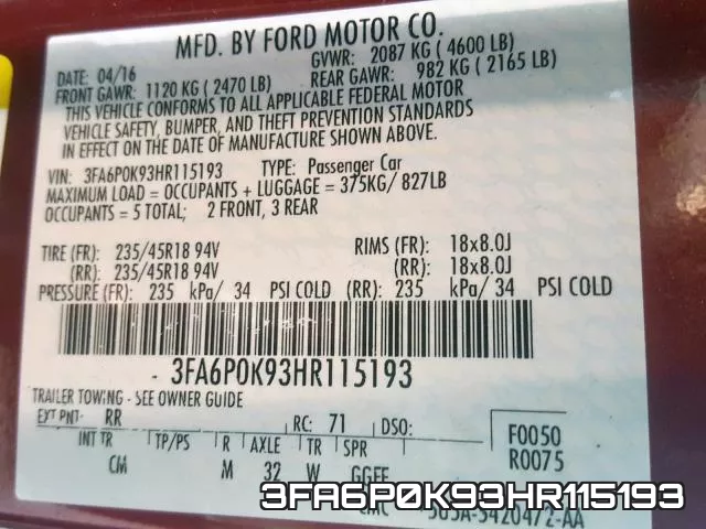 3FA6P0K93HR115193 фото 2